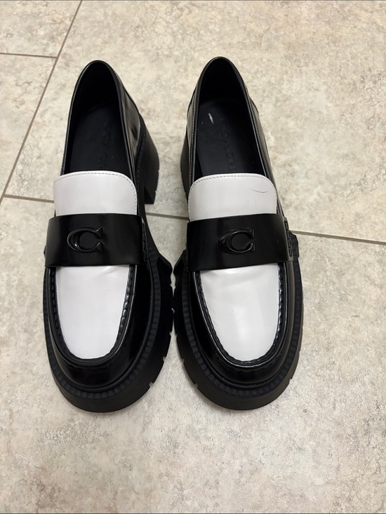 Coach Shoes - Coach Black & White Leather Chunky Loafers NWOT